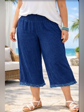 Avenue Women’s Crinkled, Tiered Textured Hem Capris, 100% Rayon, Size 26/28, NWT